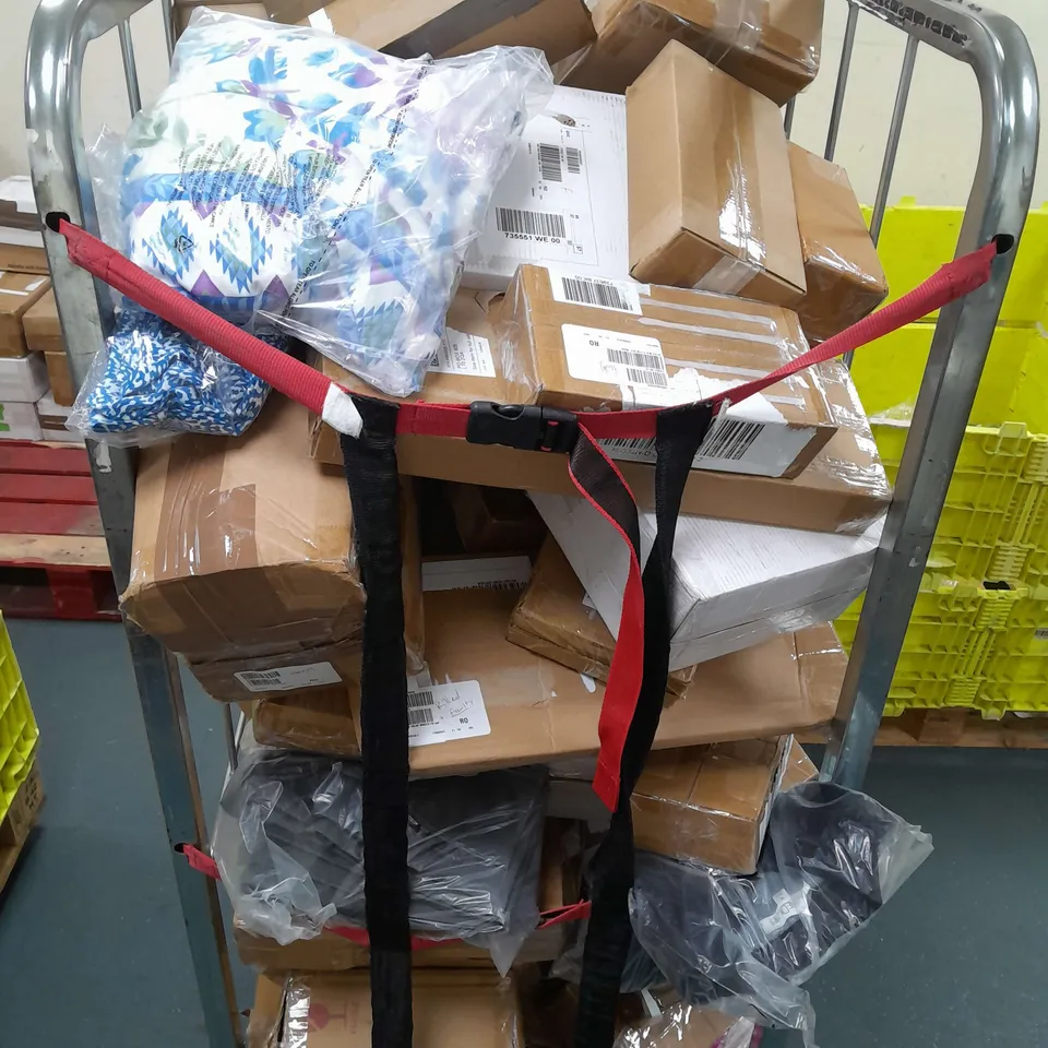 CAGE OF APPROXIMATELY 30 ASSORTED HOUSEHOLD ITEMS TO INCLUDE MIRROR , PORTABLE FANS , CLOTHES ETC