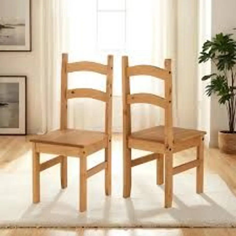 BOXED SET OF 2 BUDGET MEXICAN DINING CHAIRS IN DISTRESSED WAXED PINE (1 BOX)