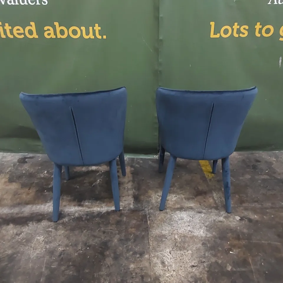 SET OF 2 DESIGNER LUXURY UPHOLSTERED NAVY VELVET DINING CHAIRS 