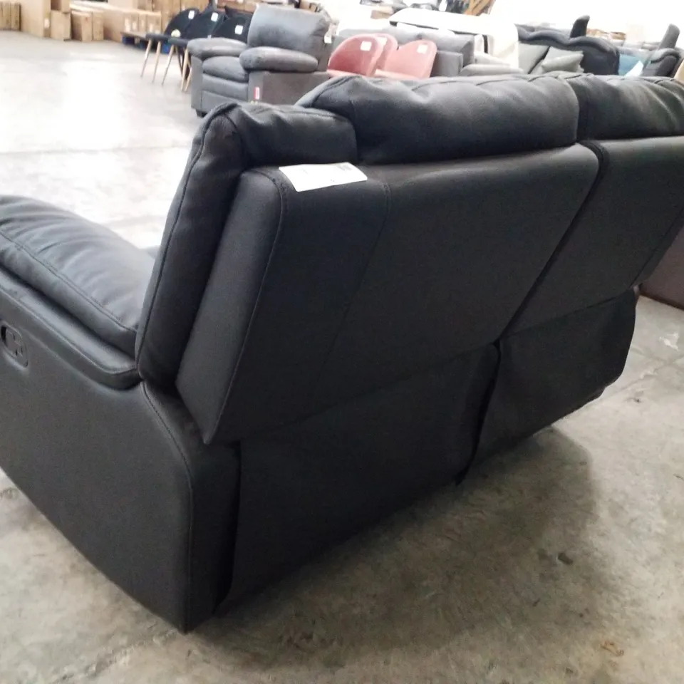 QUALITY DESIGNER 2 SEATER MANUAL RECLINER SOFA - BLACK FAUX LEATHER  