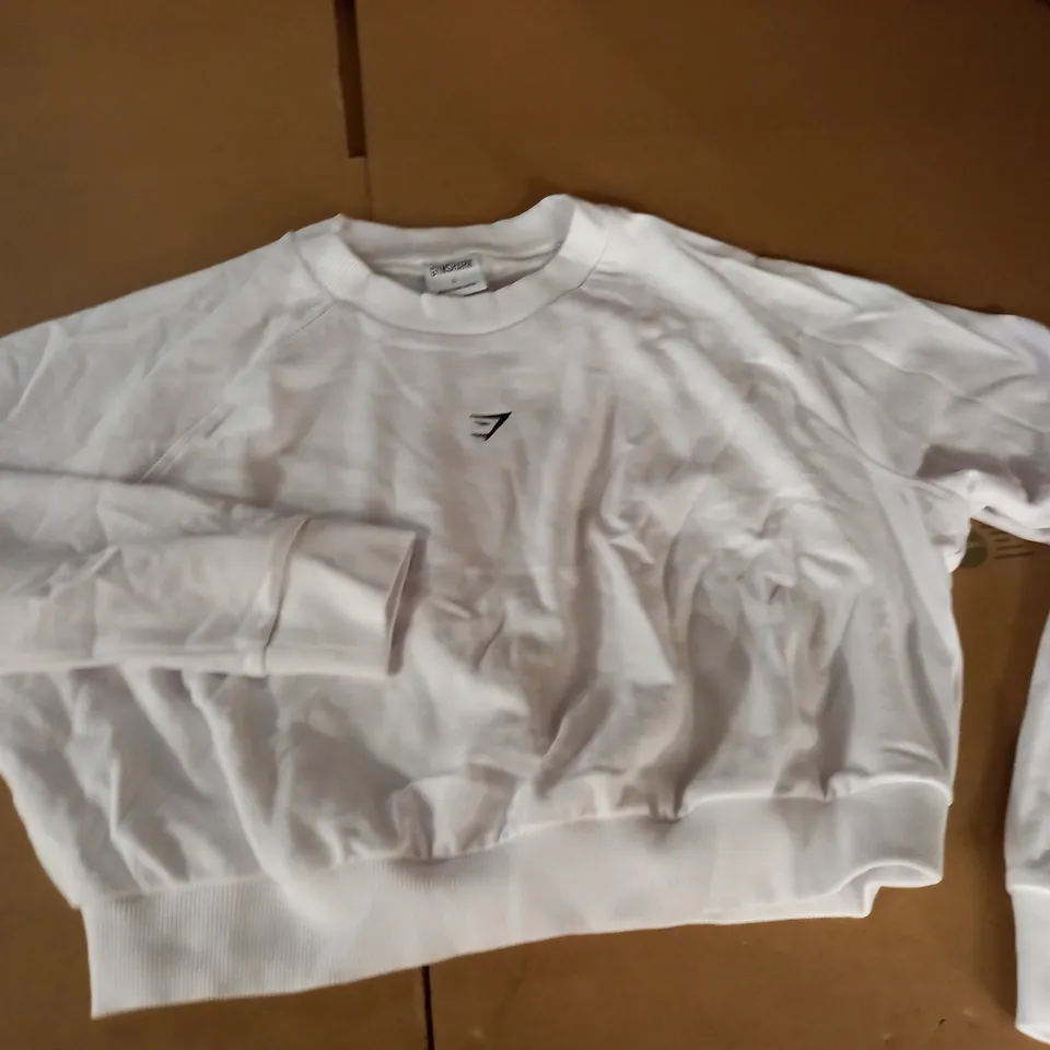 GYMSHARK WHITE CROPPED JUMPER - L
