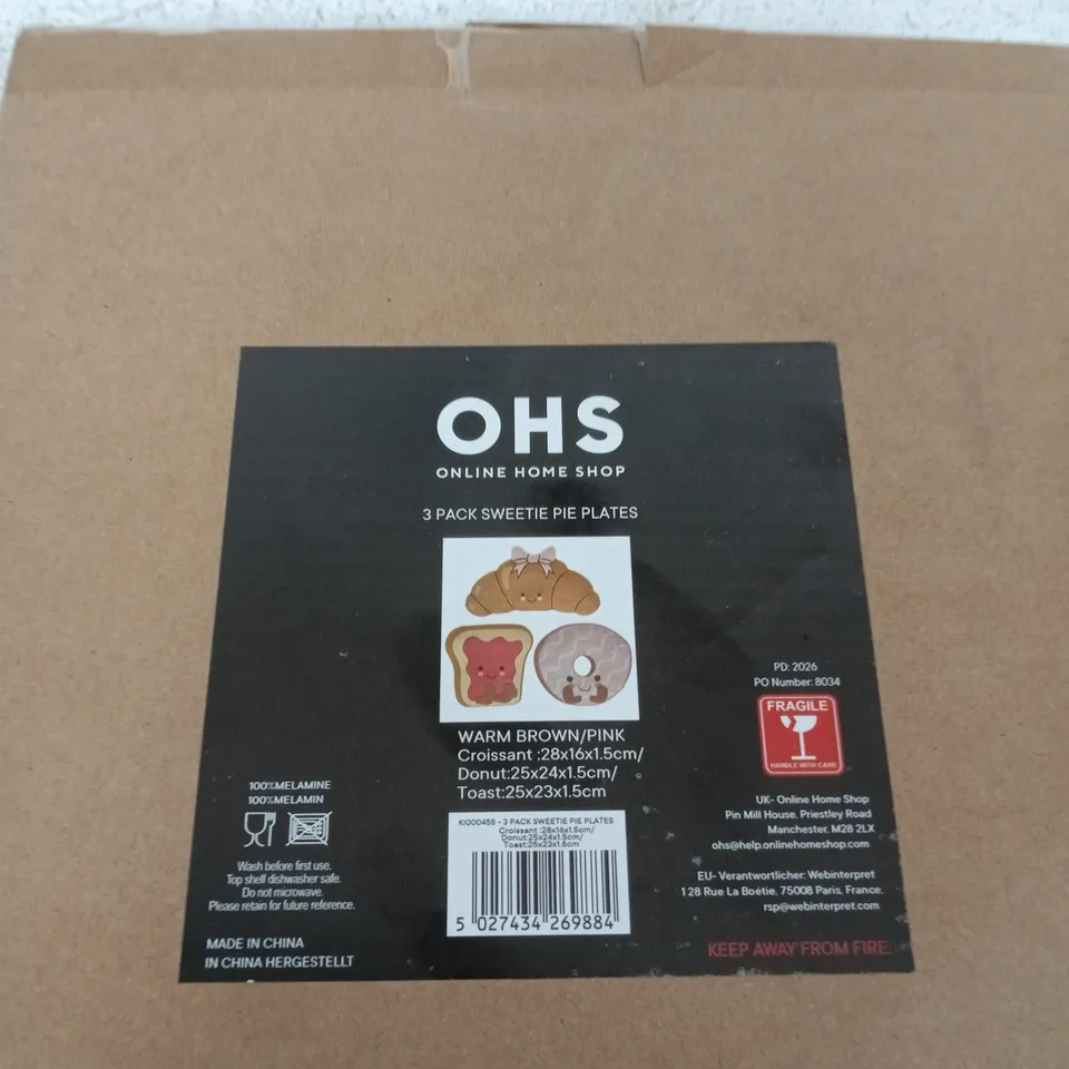 OHS ONLINE HOME SHOP 3 PACK SWEETIE PIE PLATES – MELAMINE, BOXED