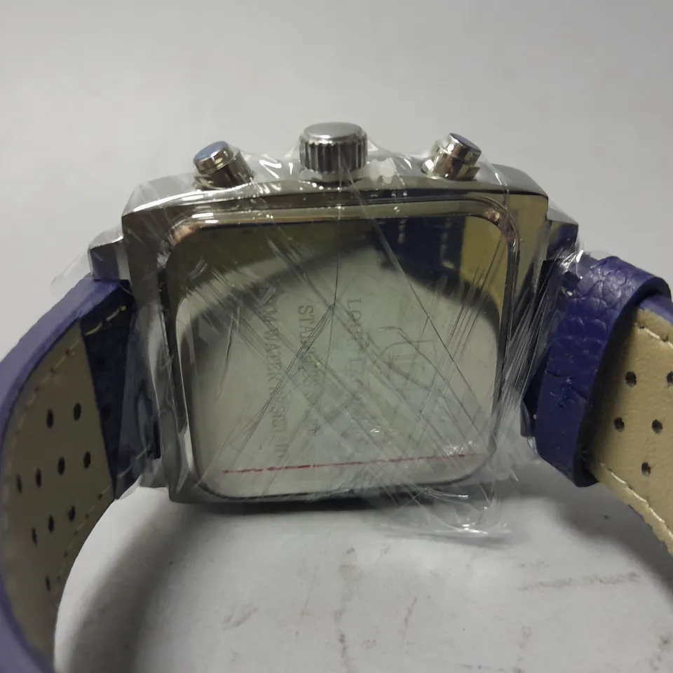 MENS LOUIS LACOMBE WATCH – SQUARE DIAL WITH WHITE SUB DIALS – LEATHER STRAP – 3ATM – HAND ASSEMBLED