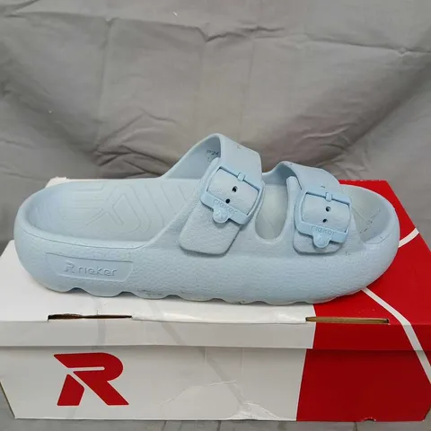 RIEKER SANDALS – LIGHT BLUE DOUBLE BUCKLE SLIDES – WOMEN'S EU 40-41