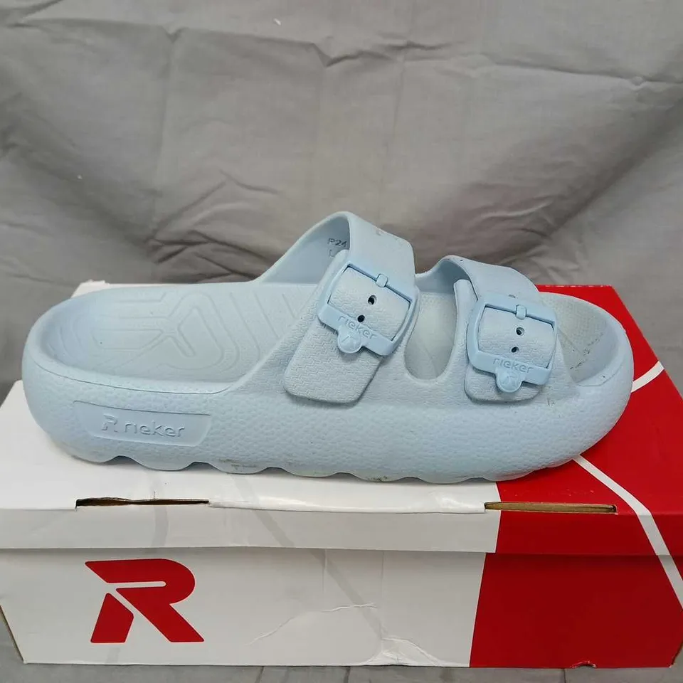 RIEKER SANDALS – LIGHT BLUE DOUBLE BUCKLE SLIDES – WOMEN'S EU 40-41
