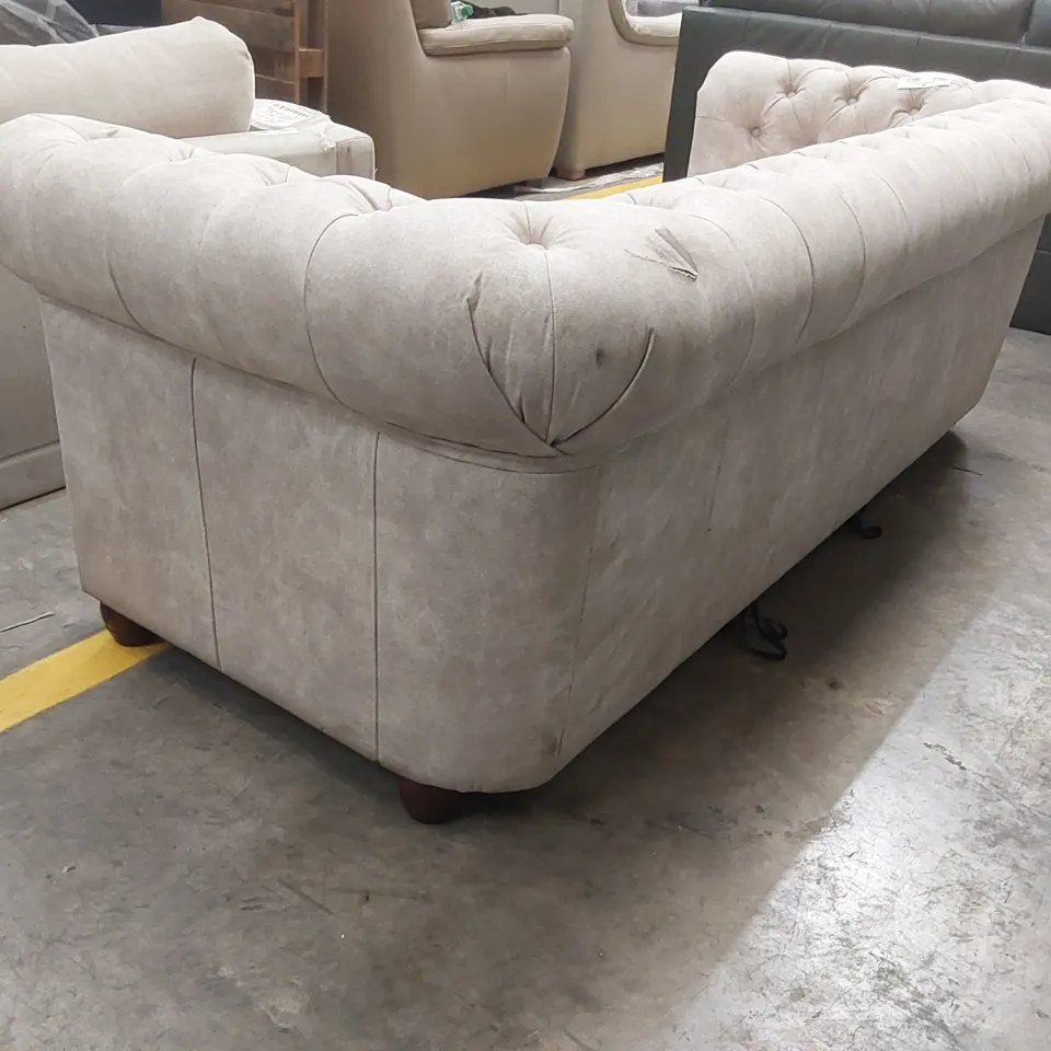 CHESTER LEATHER LOOK 3 SEATER SOFA BED - PEBBLE