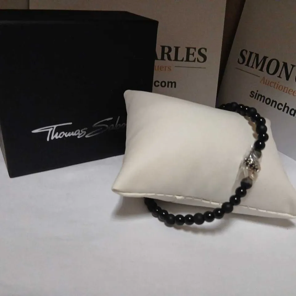 THOMAS SABO BLACK BEAD BRACELET WITH SILVER CHARM