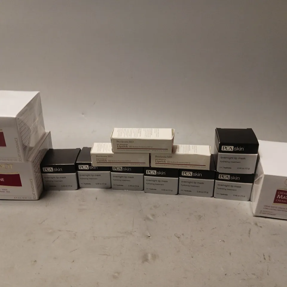 APPROXIMATELY 13 ASSORTED BOXED HEALTH & BEAUTY PRODUCTS TO INCLUDE PCA SKIN OVERNIGHT LIP MASK, GUINOT MATIZONE CREAM (50ml), PERRICONE MD NO MAKEUP LIPSTICK (4.2g), ETC
