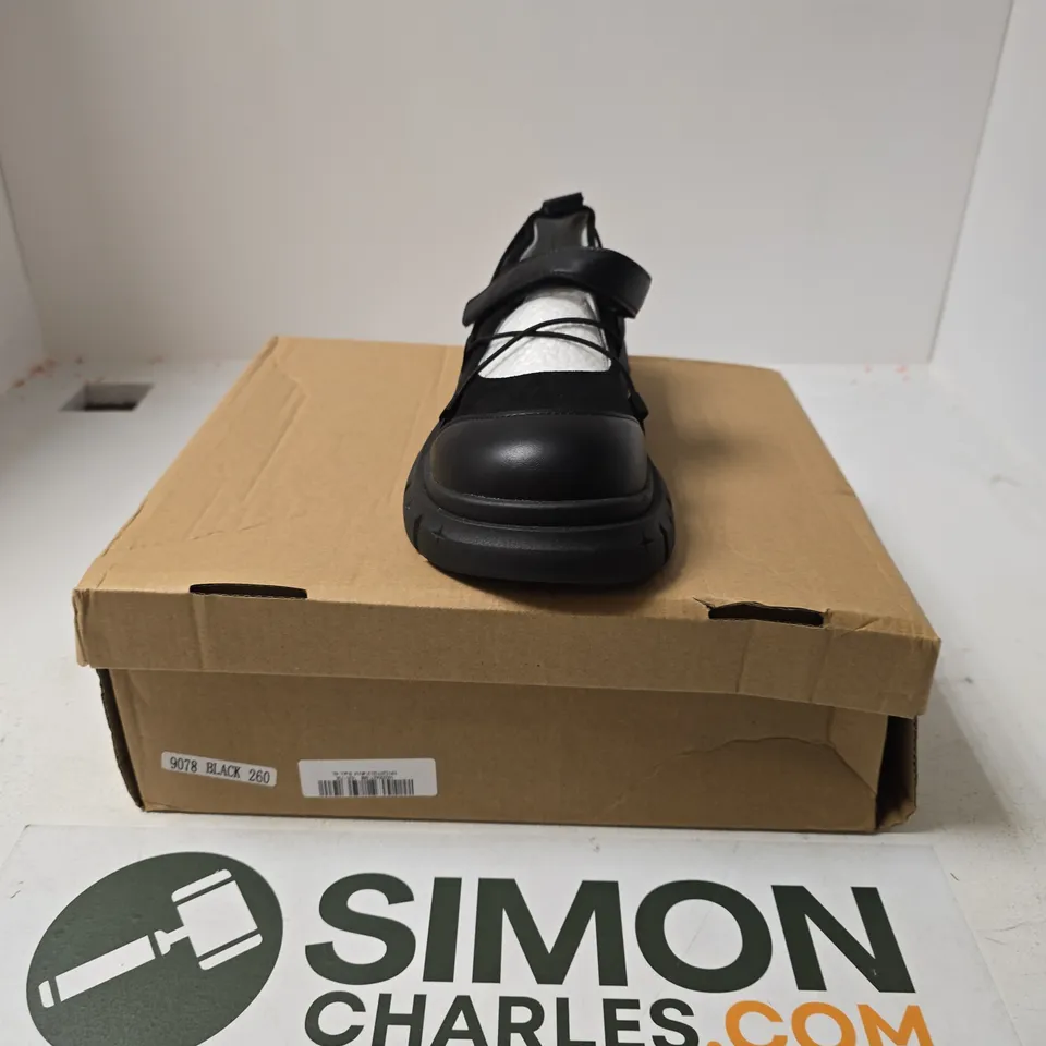 BOXED PAIR OF ASYLLUM SHOES IN BLACK - SIZE UNSPECIFIED