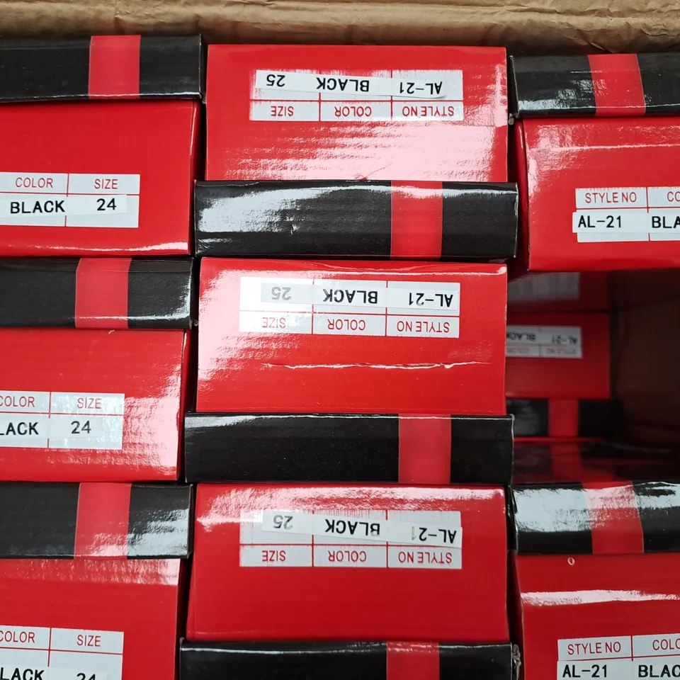 BOX OF APPROXIMATELY 10 PAIRS OF FOREVER KIDS SHOES IN BLACK IN VARIOUS SIZES