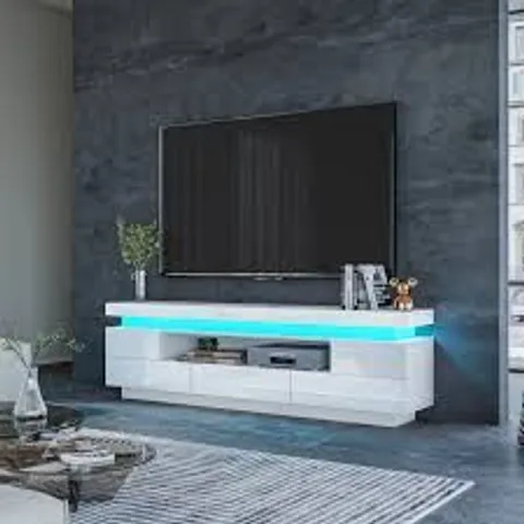 BOXED MODERN TV CABINET WITH LED LIGHTING, HIGH-GLOSS FINISH - WHITE (2 BOXES)