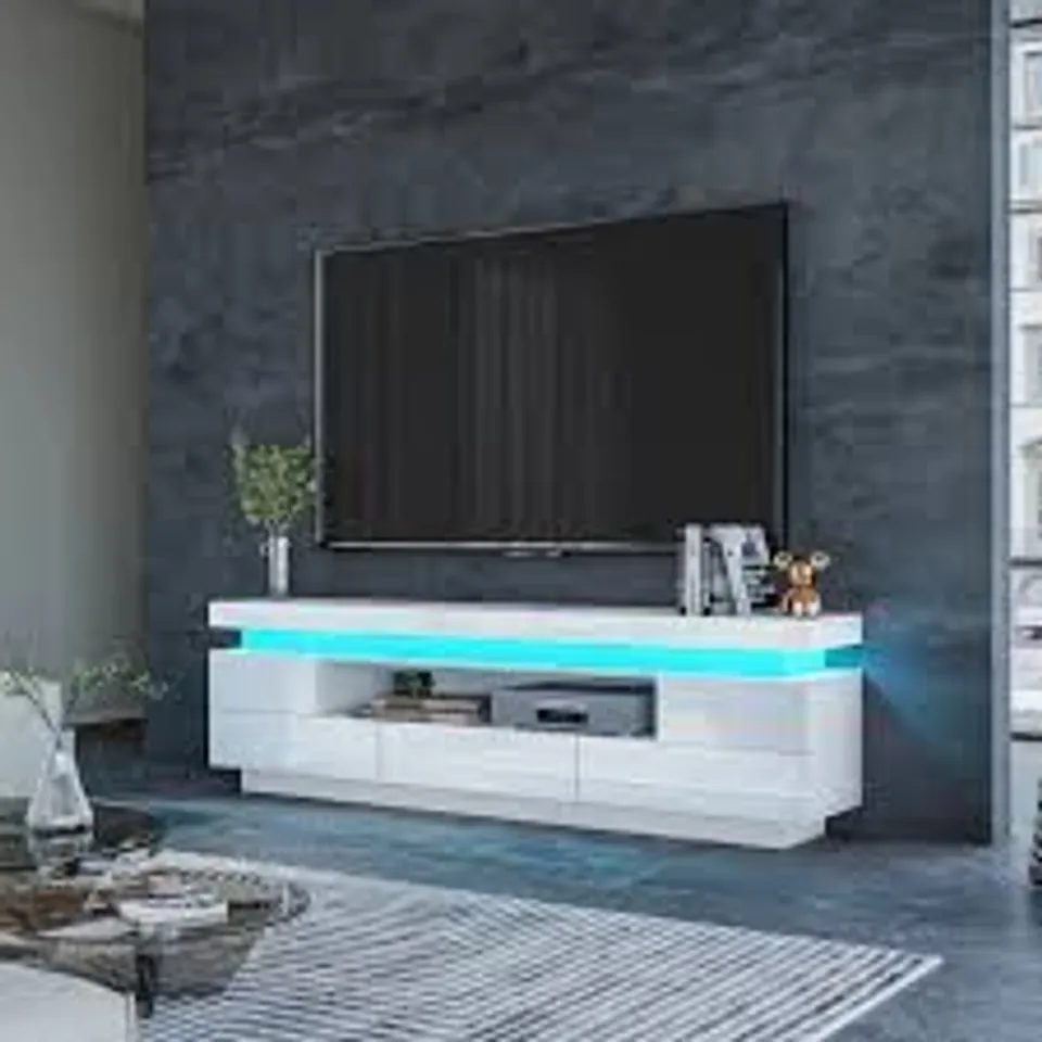 BOXED MODERN TV CABINET WITH LED LIGHTING, HIGH-GLOSS FINISH - WHITE (2 BOXES)