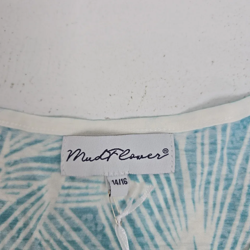 MUDFLOWER UK 14/16 WOMEN'S TROPICAL PALM PRINT TOP – TEAL