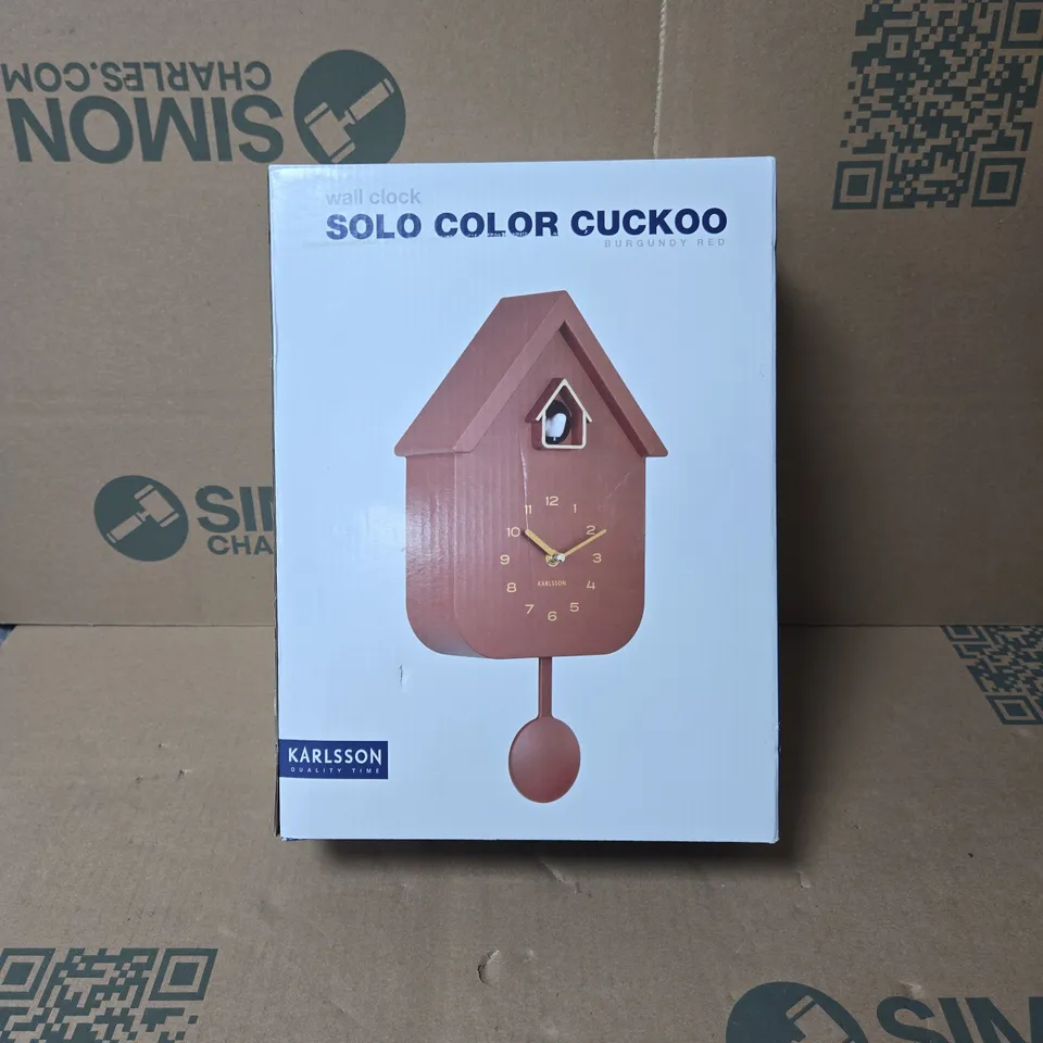 KARLSSON WALL CLOCK SOLO COLOR CUCKOO BURGUNDY RED BOXED