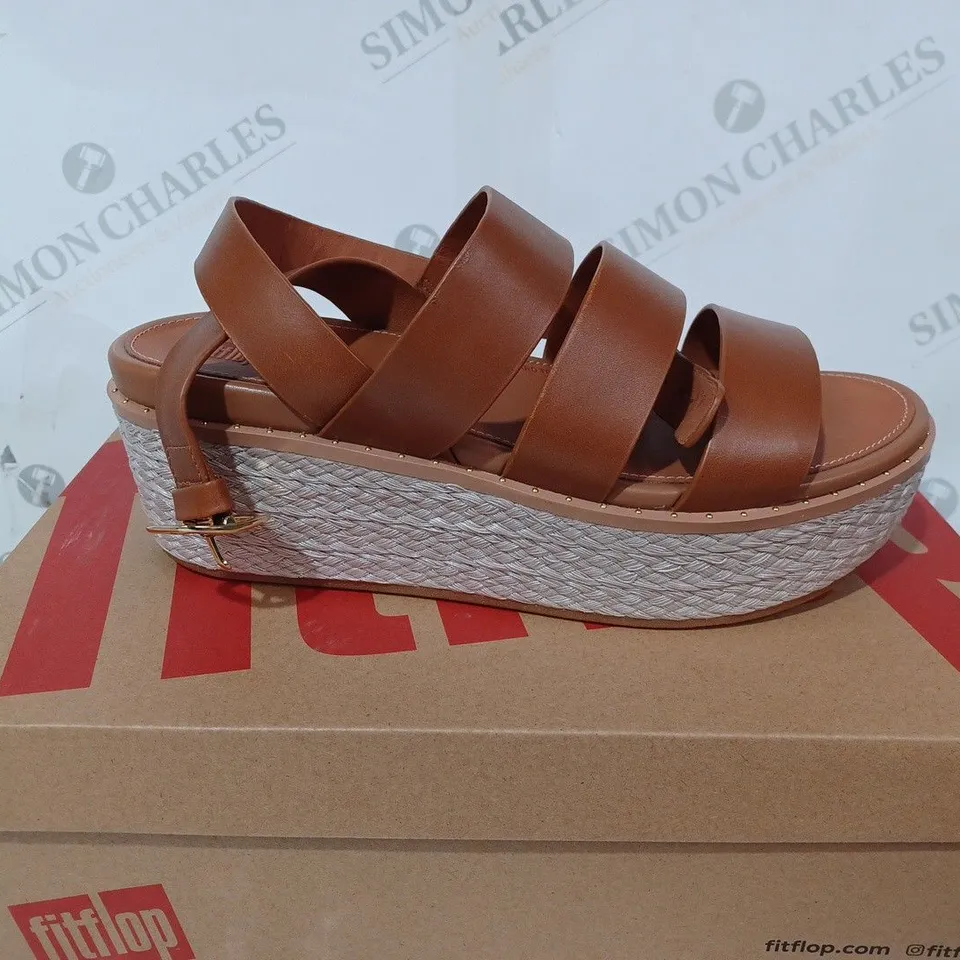 BOXED PAIR OF FITFLOP ELOISE BACK STRAP WEDGES IN LIGHT TAN - UK 7