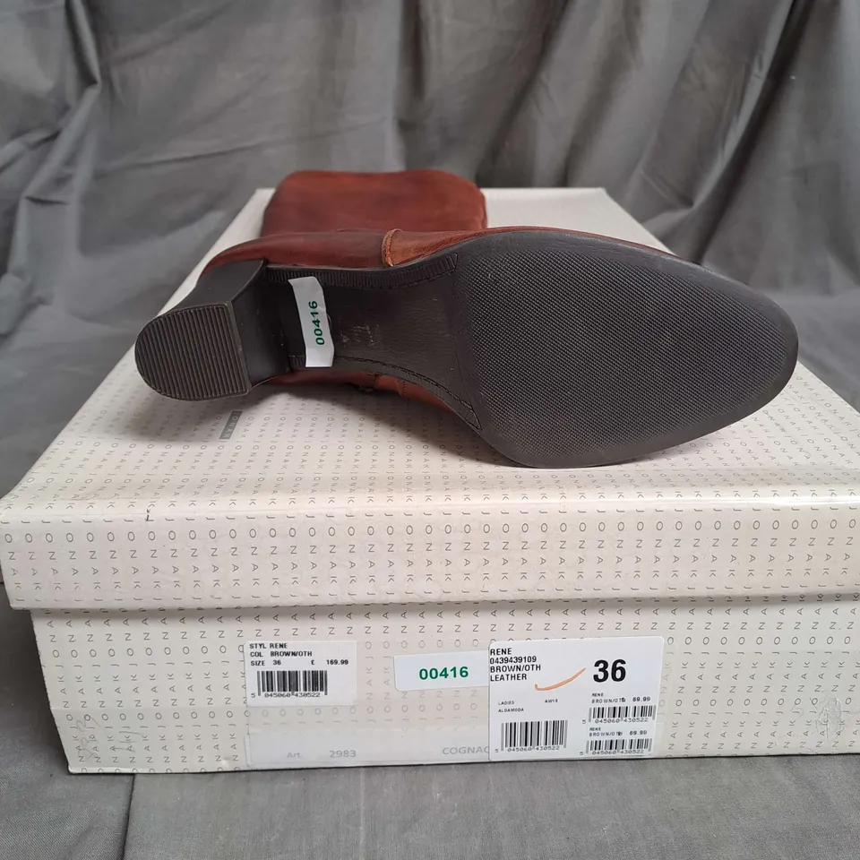 BOXED PAIR OF JONAK RENE BOOT IN BROWN LEATHER SIZE 3