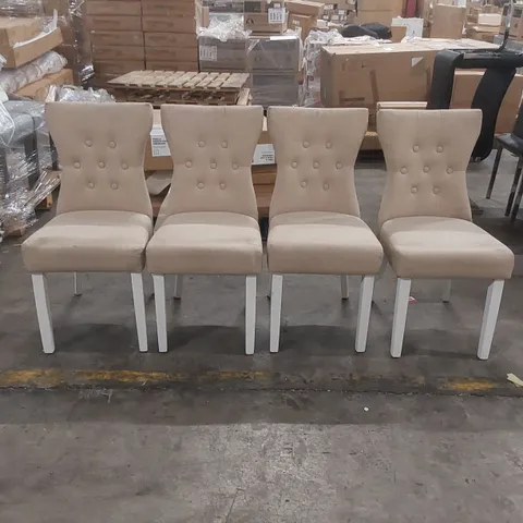 SET OF 4x BEWLEY DINING CHAIR, OATMEAL CLASSIC LINEN-WEAVE FABRIC & WHITE SOLID HARDWOOD