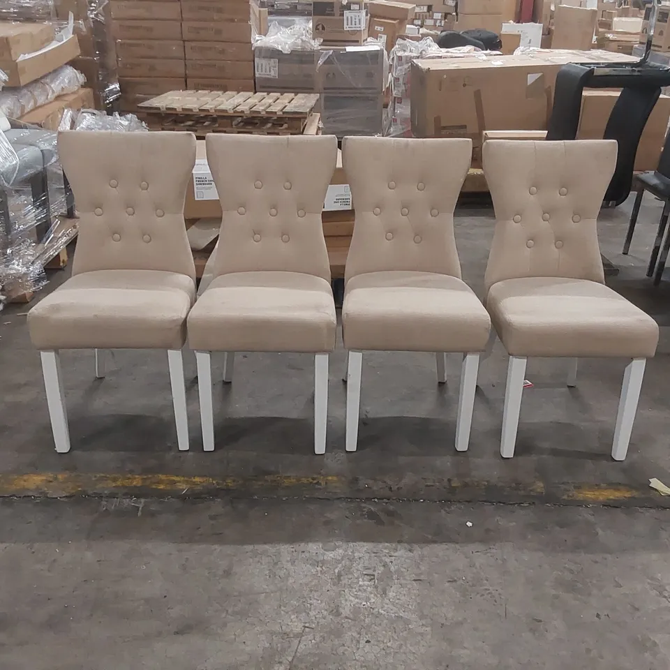 SET OF 4x BEWLEY DINING CHAIR, OATMEAL CLASSIC LINEN-WEAVE FABRIC & WHITE SOLID HARDWOOD