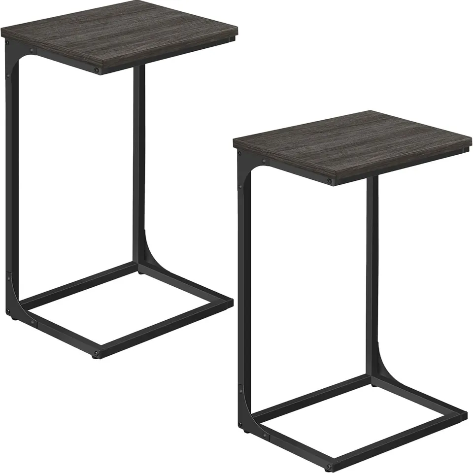BOXED VASAGLE C-SHAPED SIDE TABLE, SET OF 2 - GREY/BLACK 