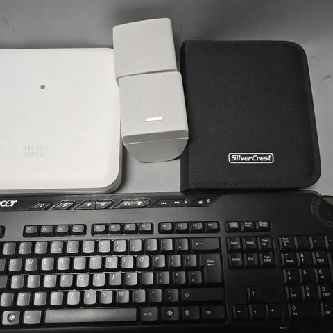 APPROXIMATELY 6 ASSORTED ITEMS TO INCLUDE : ACER KEYBOARD , BOSE SPEAKER ETC