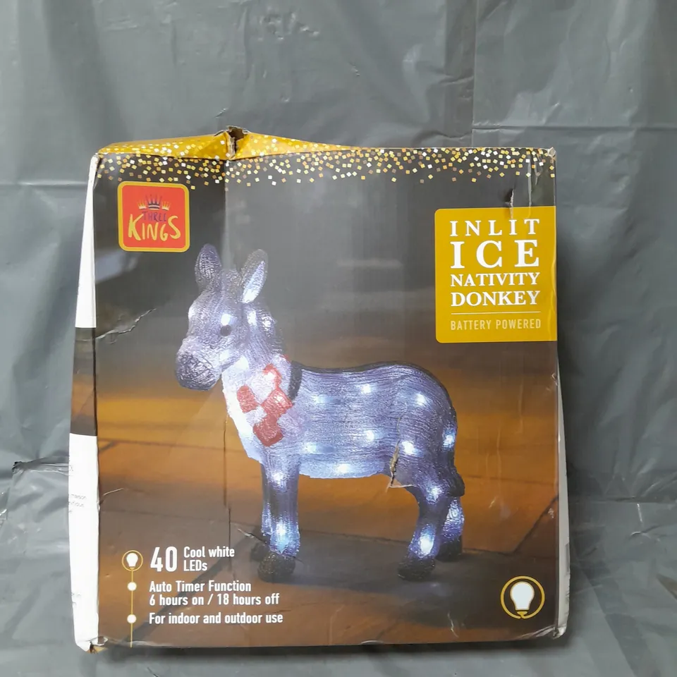 BOXED THREE KINGS INLIT ICE NATIVITY DONKEY