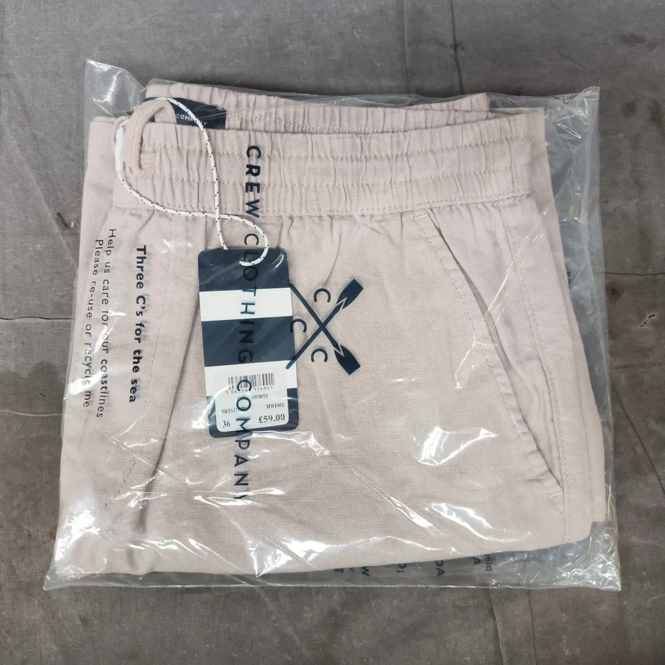 BAGGED CREW CLOTHING COMPANY DECK SHORTS IN STONE SIZE 36