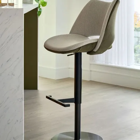 BOXED DANETTI BRONWYN NATURAL FABRIC AND OLIVE GREEN VELVET GAS LIFT BAR STOOL