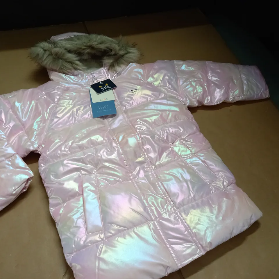 CREW CLOTHING KIDS METALLIC PADDED COAT IN PINK/METAL - 6/7 YEARS
