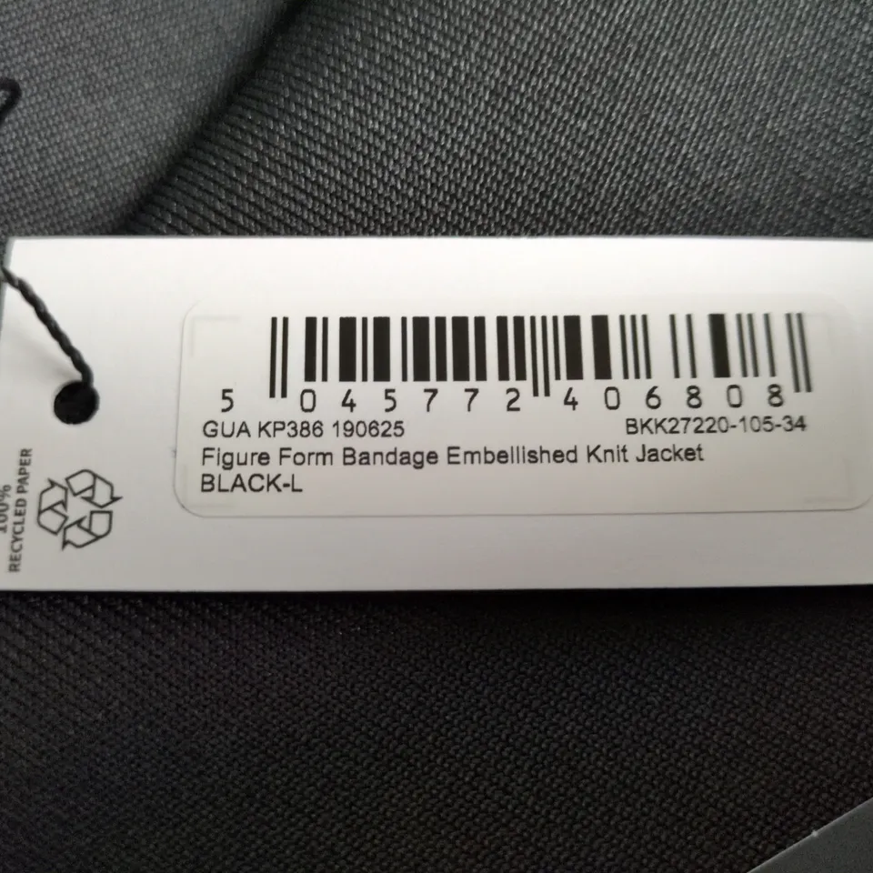 KAREN MILLEN FIGURE FORM BANDAGE EMBELLISHED KNIT JACKET, BLACK, SIZE L