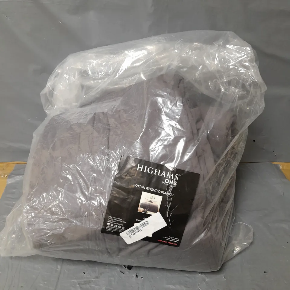 HIGHAMS OHS COTTON WEIGHTED BLANKET - GREY 150 X 200CM 