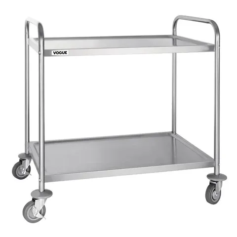 BOXED VOGUE STAINLESS STEEL 2 TIER CLEARING TROLLEY LARGE