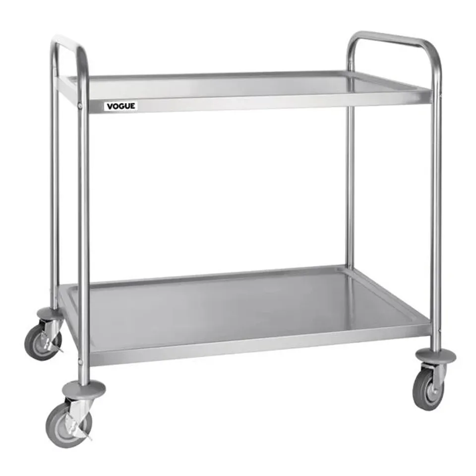 BOXED VOGUE STAINLESS STEEL 2 TIER CLEARING TROLLEY LARGE