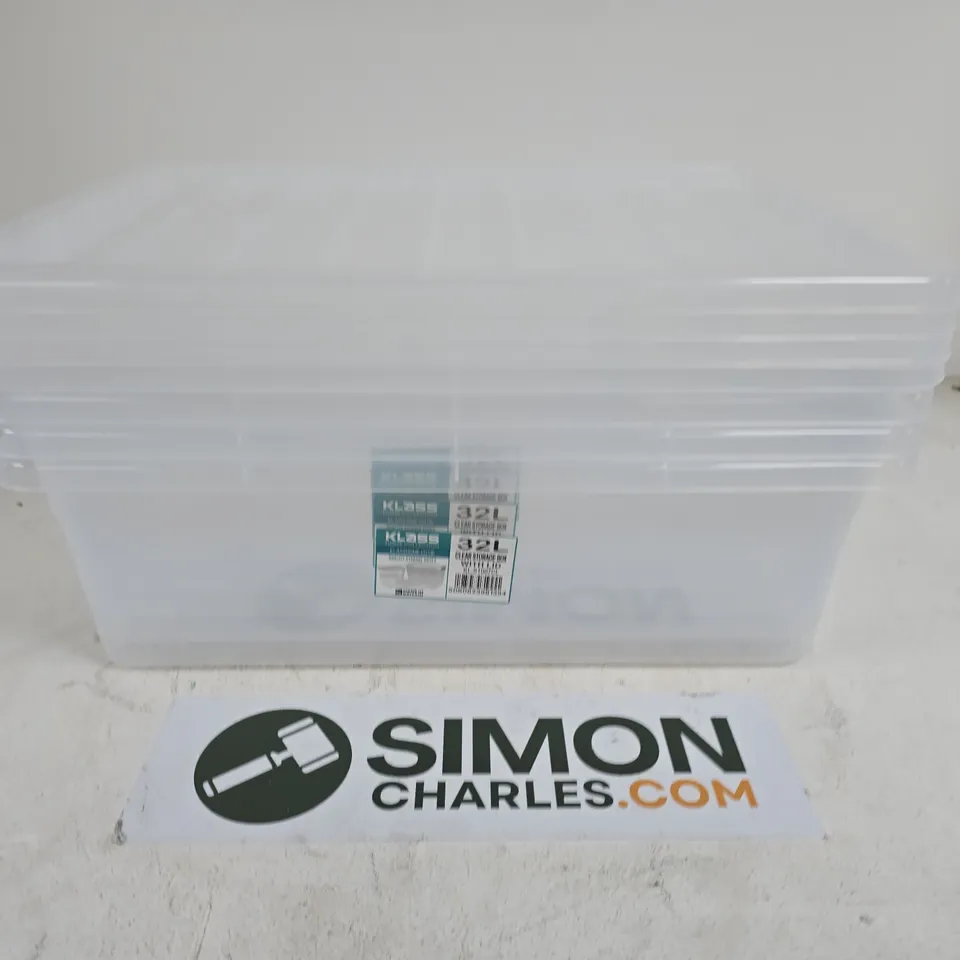TRANSPARENT PLASTIC STORAGE BOX WITH LID – 32L CAPACITY - X4