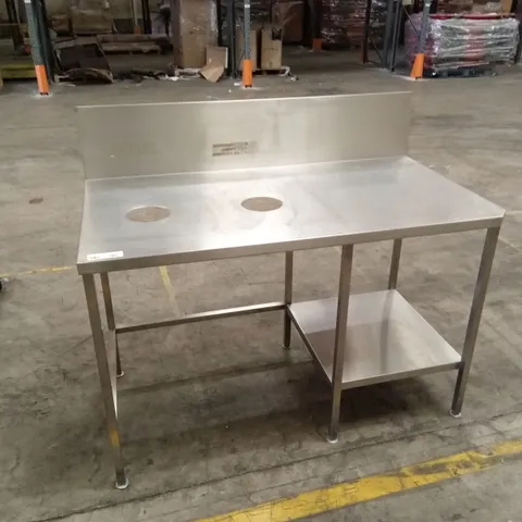 STAINLESS STEEL WALL BENCH WITH TWO SCRAP HOLES, 1500 X 800mm