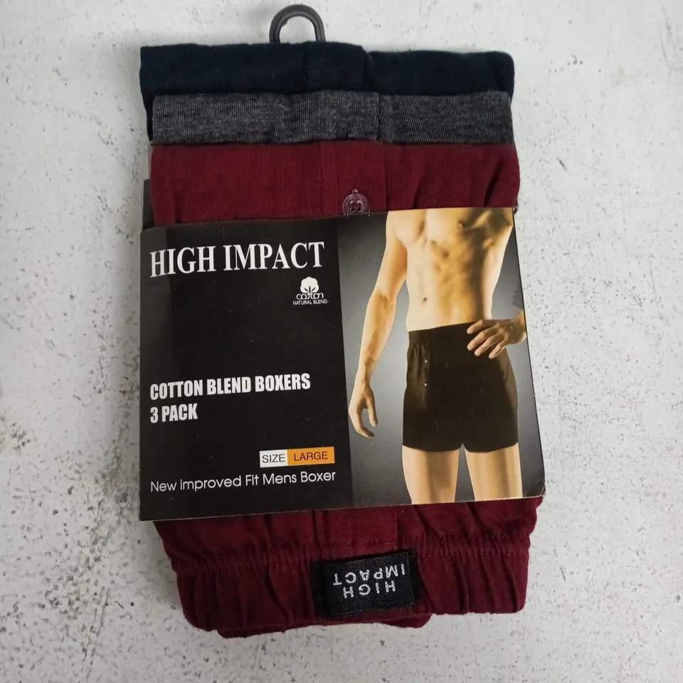 HIGH IMPACT BOXER SHORTS 3 PACK – COTTON BLEND, LARGE