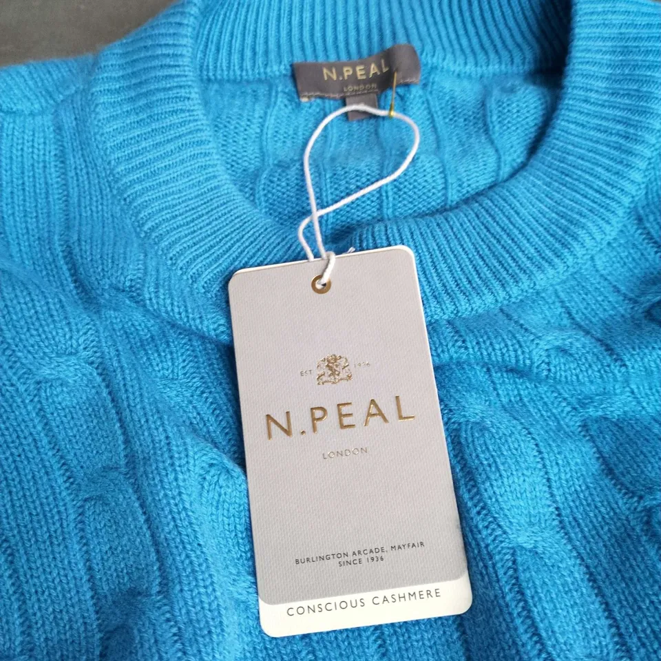 N.PEAL LONDON CONSCIOUS CASHMERE LOW HEM JUMPER – POOL BLUE, UK SMALL