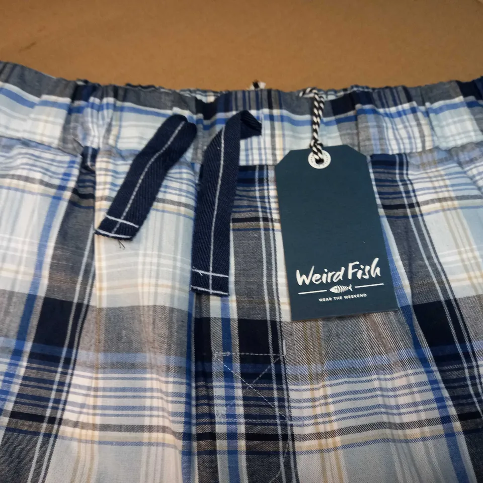 WEIRD FISH CALLO ORGANIC BLUE CHECK LOUNGEWEAR SHORTS - LARGE