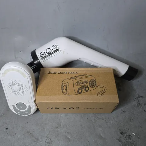APPROXIMATELY 8 ASSORTED ITEMS TO INCLUDE - SOLAR CRANK RADIO , MOTOROLA MBP8 , ELECTRIC BATH SCRUBBER ETC