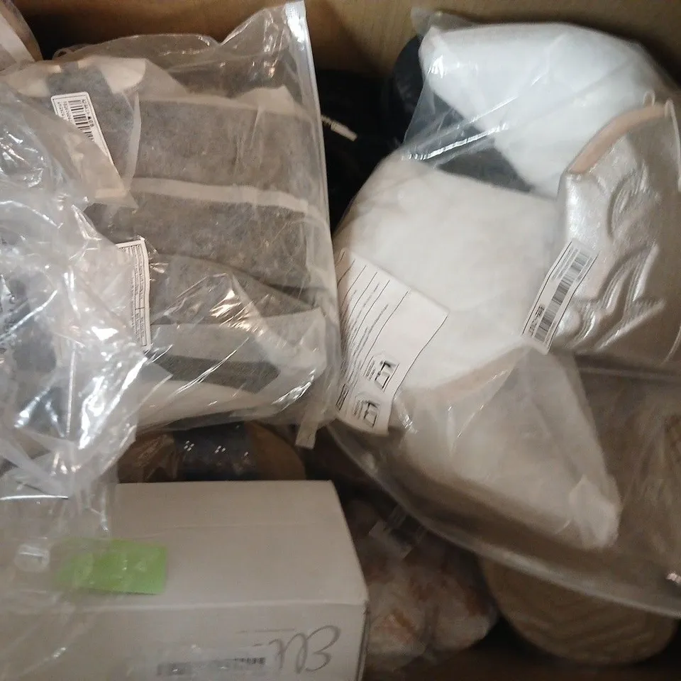 BOX OF APPROXIMATELY 15 ASSORTED PAIRS OF SHOES AND FOOTWEAR ITEMS IN VARIOUS COLOURS, STYLES, AND SIZES - COLLECTION ONLY