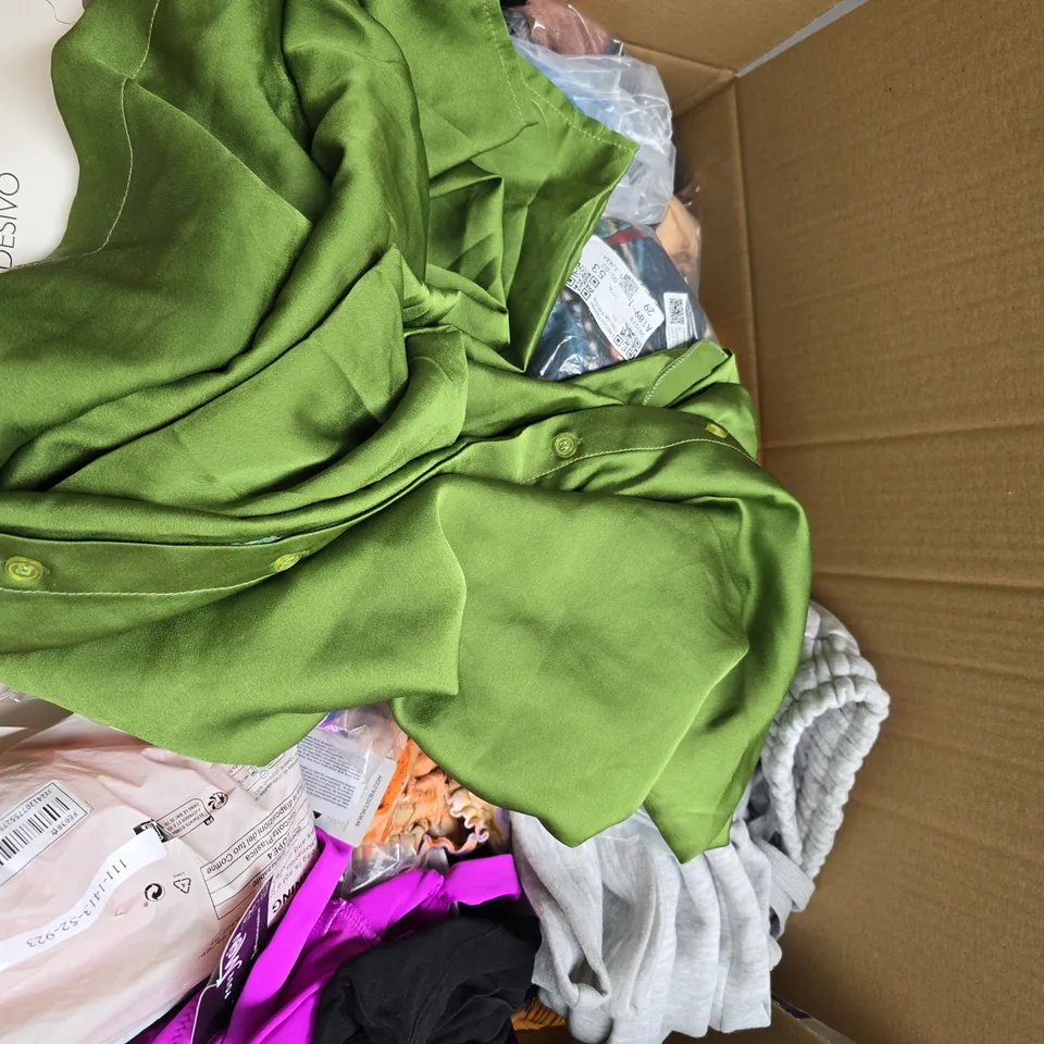 BOXED OF APROX 20 ASSORTED ITEMS OF CLOTTING IN VARIOUS  STYLES, SIZES AND COLOURS - COLLECTION ONLY 