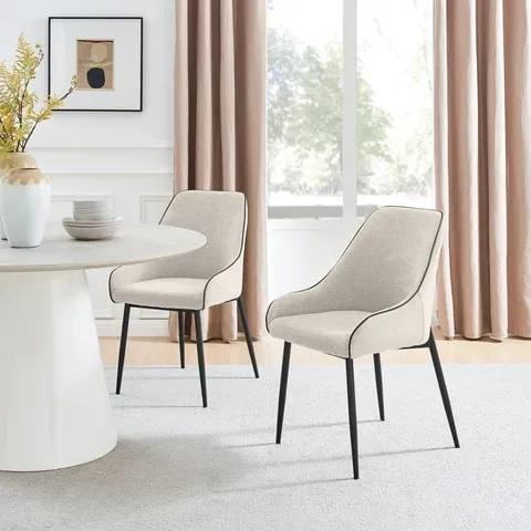 BOXED PAIR OF OPHELIA LUXURY FABRIC UPHOLSTERED DINING CHAIR WITH METAL LEGS - CREAM FABRIC (1 BOX)