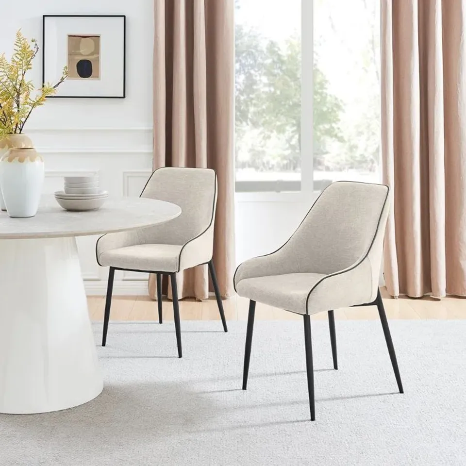 BOXED PAIR OF OPHELIA LUXURY FABRIC UPHOLSTERED DINING CHAIR WITH METAL LEGS - CREAM FABRIC (1 BOX)