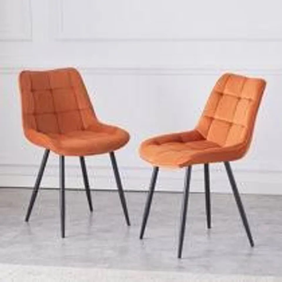 BOXED SET OF 2 HEMMA TUFTED VELVET UPHOLSTERED BACK SIDE CHAIR - ORANGE (1 BOX)