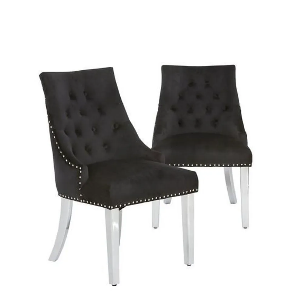 BOXED PAIR OF WARWICK VELVET DINING CHAIRS BLACK/CHROME RRP £249