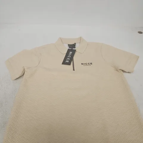 NICCE IVORY KNIT POLO TOP – SHORT SLEEVE, ZIP COLLAR, SIZE M