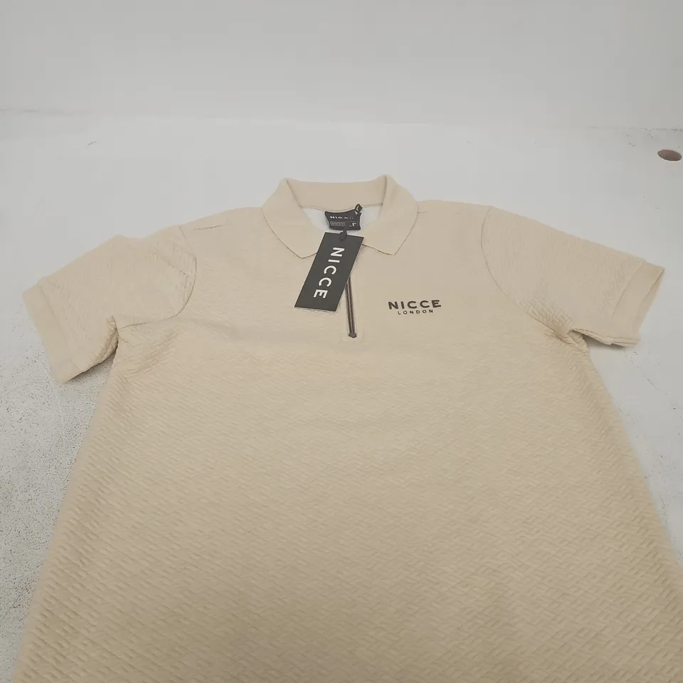 NICCE IVORY KNIT POLO TOP – SHORT SLEEVE, ZIP COLLAR, SIZE M