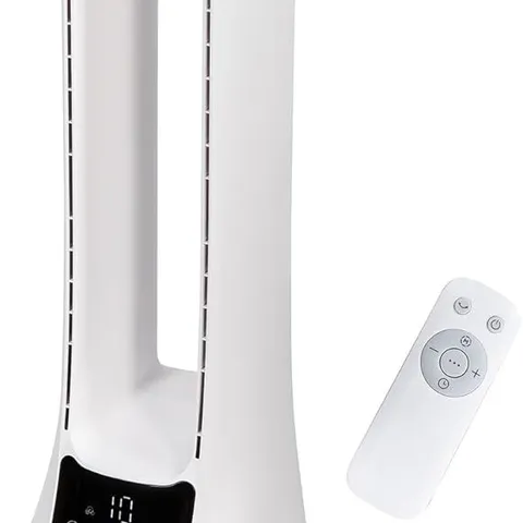 BOXED RUSSELL HOBBS BLADELESS QUIET TOWER FAN WITH REMOTE CONTROL,107CM TALL, 10 SPEED SETTINGS, 12 HOUR ADJUSTABLE TIMER, OSCILLATING FUNCTION, 22W, WHITE, 2 YEARS GUARANTEE RHBLDL12