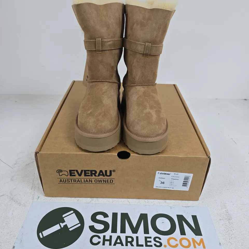 BOXED PAIR OF EVERAU BRUSH BOOTS IN CHESTNUT - EU 36