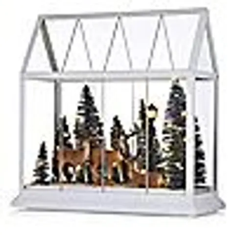 HOME STORIES PRE LIT LARGE SNOW VILLAGE IN GLASS HOUSE