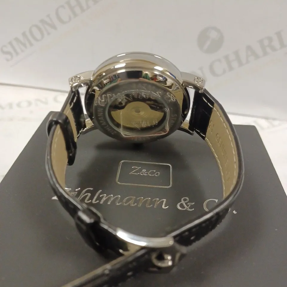 ZIHLMANN & CO BLUE PICASSO MOON FACE LEATHER STRAP WRISTWATCH